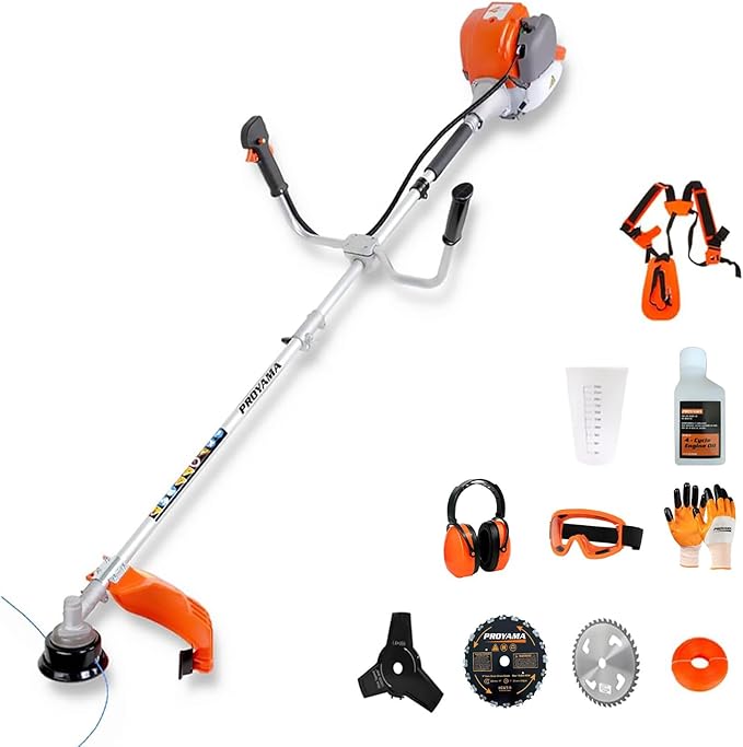 PROYAMA 40cc Gas Powered Brush Cutter, 4-Cycle Weed Eater, 3 in 1 Dual Line Gas String Trimmer and Grass Trimmer, Weed Wacker Extreme Duty…