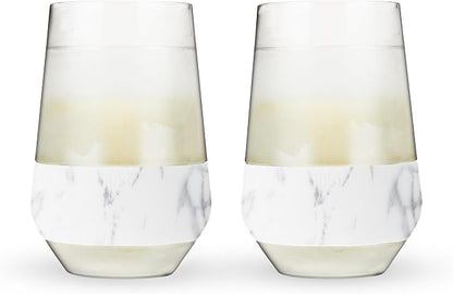 HOST Freeze XL Cooling Cup in Double Walled Insulated Freezable Drink Chilling Tumbler with Freezing Gel, 12 Ounces - Set of 2, Marble