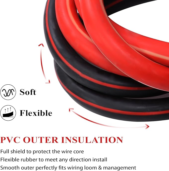 2 Gauge Battery Welding Cable (Red, 5 Feet) - Copper Clad Aluminum Power Wire with SC Cable Lug Ends in M8 & M10 Lugs for Car, Camper, RV, Solar Low Voltage Wiring