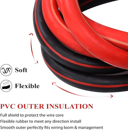 2 Gauge Battery Welding Cable, 12 Feet Black and 12 Feet Red CCA Wire with M8 & M10 SC Connector Lugs Shrinkable Tubing and Braided Sleeve for Car, Camper, RV, Solar Low Voltage Wiring
