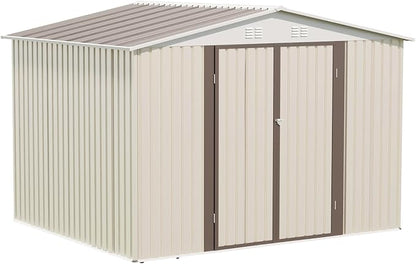 Outdoor Sheds 10FT x 8FT Outdoor Storage Metal Anti-Corrosion Utility Tool House with Lockable Door & Shutter Vents Outdoor Waterproof Garden Tool Storage Sheds with Metal Foundation