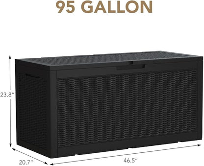 Devoko 95 Gallon Deck Box Large Resin Outdoor Storage Box, Waterproof and UV Resistant Lockable for Outdoor and Patio, Large Storage Cabinet for Patio Furniture, Garden Tools and Pool Supplies, Black