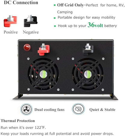 WZRELB 7000W 36V 110-120V Pure Sine Wave Power Inverter with 4 AC Outlets,Bipolar High-Frequency Inverter