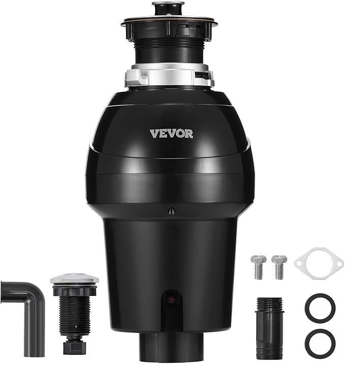 VEVOR Garbage Disposal, 1HP 3270RPM DC Motor, Continuous Feed Food Waste Sink Disposer, EZ Connect Food Waste Grinding System with Sound Reduction, Power Cord and Splash Guard, for Kitchen
