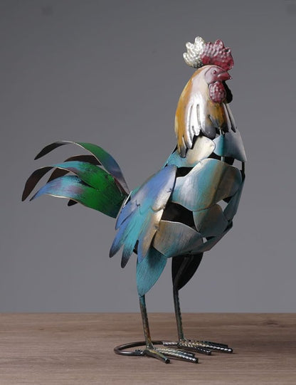 HAUCOZE Rooster Decor Statue Chicken Figurine Sculpture Animal Arts Metal 15.5 inch