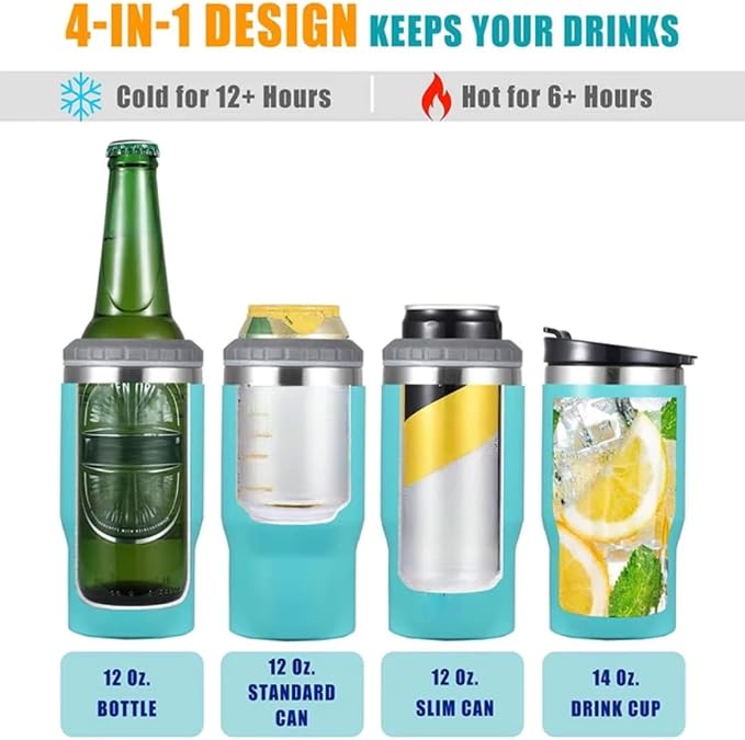 14oz Can Insulator, Two-Way Lids Double Wall Stainless Steel Insulated Can Cooler, Beer Bottle holder (Red)