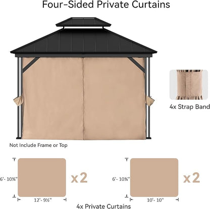 Gazebo Curtain Replacement Universal 4-Panel Sidewalls 11' x 13', Outdoor Gazebo Privacy Curtains with Zipper, Replacement for Outdoor, Patio Canopy, Garden and Backyard (Curtain Only)
