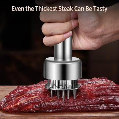 Stainless Steel Meat Tenderizer Tool, 21 Sharp Needles, Chicken Meat Tenderizer, Tenderizing Steak, Beef, Chicken, Pork, Barbecue, Marinating Prep Tool, with free cleaning brush