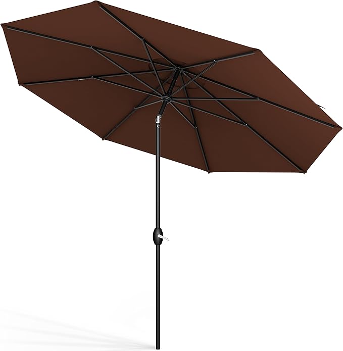Midtown Umbrellas Sunbrella Umbrella 8 Feet Outdoor Umbrella With Sunbrella Bay Brown Acrylic Fabric - Auto-Tilt Aluminum Frame Patio Umbrella For Backyard, Deck, Garden, Pool - Black Pole