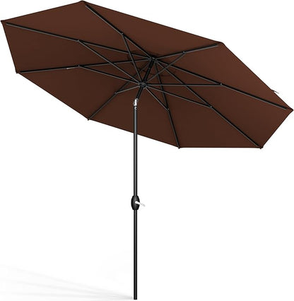 Midtown Umbrellas Sunbrella Umbrella 8 Feet Outdoor Umbrella With Sunbrella Bay Brown Acrylic Fabric - Auto-Tilt Aluminum Frame Patio Umbrella For Backyard, Deck, Garden, Pool - Black Pole
