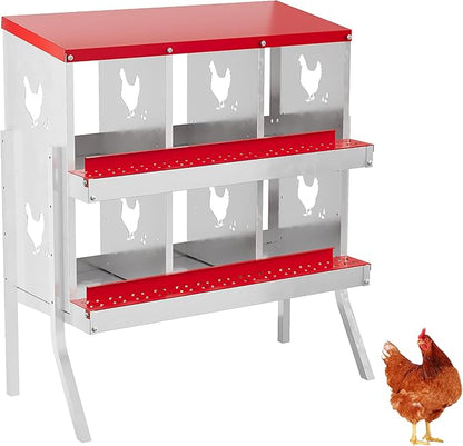Chicken Nesting Box,6 Compartments Galvanized Steel Metal Chicken Laying Box with Roll Out Egg Collection,Wall Mount Chicken Nesting Boxes,Easy Egg Collection, Hen Roosting Boxes
