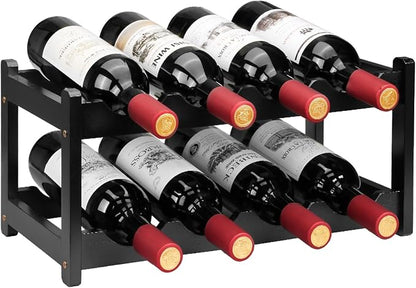 Wine Rack 8 Bottle 2-Tier Eco-Friendly Bamboo Wine Storage Easy-Assembly Space-Saving for Wine Lovers,Kitchen Wine Organizer for Countertop,Pantry, Home,Room Decor,Bar