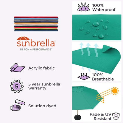 Midtown Umbrellas Push Pop Sunbrella Umbrella 8 Feet Outdoor Umbrella in Canvas Teal Acrylic Fabric - Patio Umbrella, Backyard Umbrella, Garden Umbrella, Picnic Table Umbrella & Pool Umbrella - Black Pole
