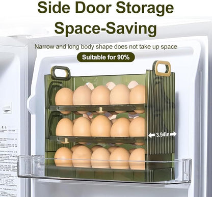 Koja Three-layer Flip-up Egg Storage Container Holder for Refrigerator, Kitchen. 30-Egg Organizer - New Space-Saving, Easy-Access Design, Easy-Clean, Durable, BPA-free. Protects Eggs from Cracking.