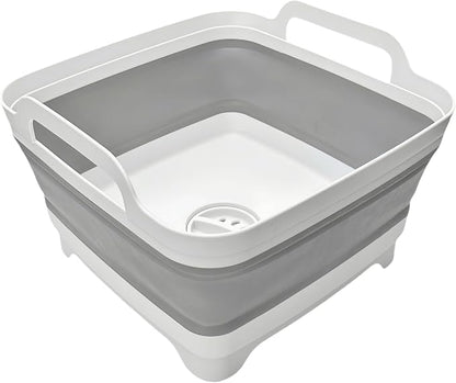 MontNorth Collapsible Wash Basin 9L, Foldable Dish Tub with Drain Plug, Portable Collapsible Dish Basin, Camping Sink for Washing Dishes, Laundry & Kitchen Use,Gray