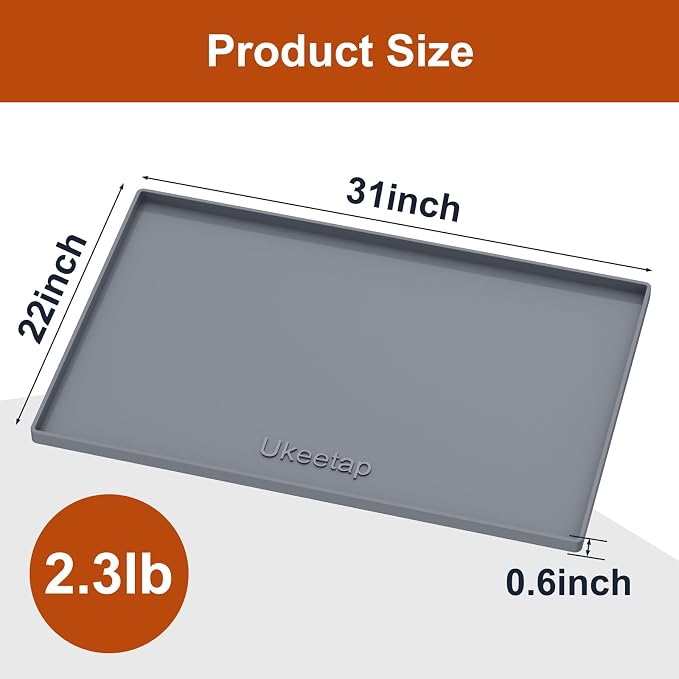 ukeetap 31" x 22" Extra Thick Silicone Mat Waterproof with Raised Edge, Under Sink Mat for Kitchen & Bathroom, Kitchen Cabinet Liner, Multi-Purpose for Storage & Protection, Gray