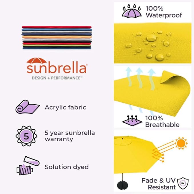 Midtown Umbrellas Push Pop Sunbrella Umbrella 10 Feet Large Outdoor Umbrella With Yellow Acrylic Fabric - Deck Patio Umbrella, Backyard Umbrella, Garden Umbrella & Pool Umbrella - Black Pole