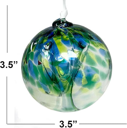 Sea Green Tree of Life Glass Globe - Small 3.5 inch Hand Blown Handmade Hanging Garden Gazing Ball Indoor Outdoor Home Décor