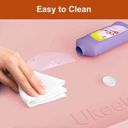 ukeetap 34" x 22" Extra Thick Silicone Mat Waterproof with Raised Edge, Under Sink Mat for Kitchen & Bathroom, Kitchen Cabinet Liner, Multi-Purpose for Storage & Protection, Pink