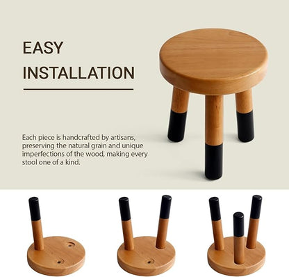 Rubber Wood 9" Round Plant Stand |Dip Dyed Black Stool, Wood Riser |Milking Stool (10" H)