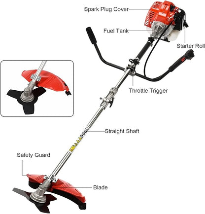 Weed Eater Gas Powered 52cc 2-Stroke Gas Crank, 2 in 1 Grass Trimmer, Multi-Functional Trimming Tool - String Trimmer, Brush Trimmer Red