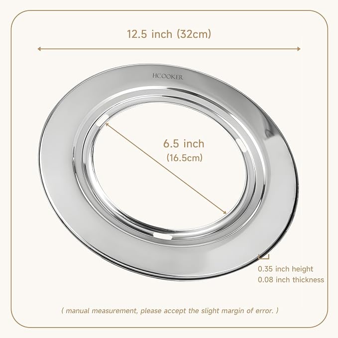 Stainless Steel Steamer Ring, Fits 7 to 12-Inch Bamboo Steamer Baskets, Steaming Adapter for Asian Food, Cooking for Dumpling, Dim Sum, Rice, Veggie, Vegetable, Steam Pot