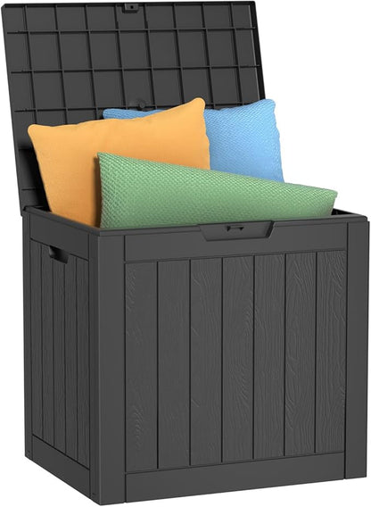 Vixzen 30 Gallon Resin Deck Box, Lockable Outdoor Storage Box for Patio Cushions Storage Furniture,Garden Tools, Pool Supplies, Weatherproof and UV Resistant- Black
