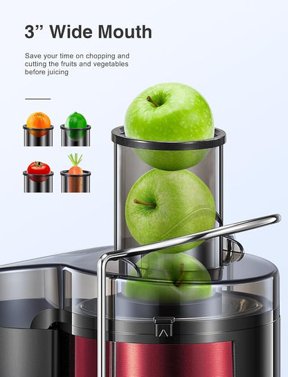 Juicer Machine 800W Centrifugal Juicer with Wide Mouth Feed Chute | For Fruits And Vegetables, Stainless Steel, BPA-Free Parts, Easy To Clean, Metallic Red Finish, Fast Juice Extraction