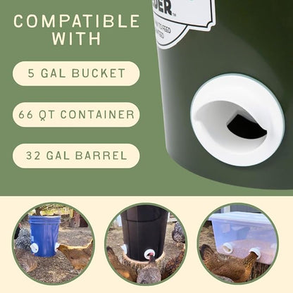 The Original Poultry Pro DIY Chicken Feeder | 3 Ports Poultry Feeders for Chicken Coop | Use for Buckets & Bins | Rain Proof, Weather Resistant - Original Feeder 3-Pack with Hole Saw