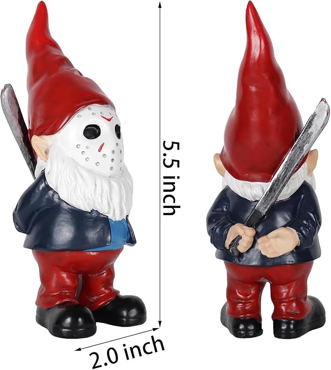Horror Garden Gnome Decor - 5.5" Halloween Outdoor Statue, Spooky Valentines Gifts & Creepmas Collectible (Weatherproof Resin)