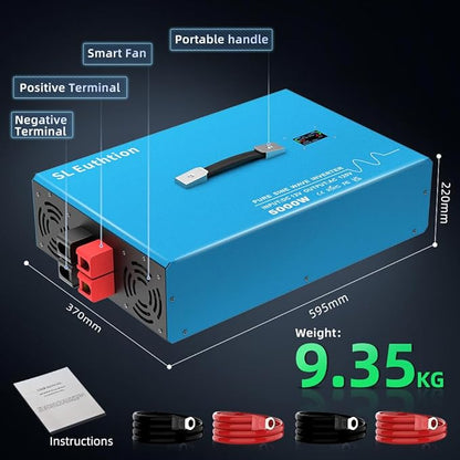 5000W Pure Sine Wave Power Inverter Voice Control AI Voice Assistant Support English 12V to 120V 60HZ with LCD Display, USB Port, for Car Home Laptop Truck