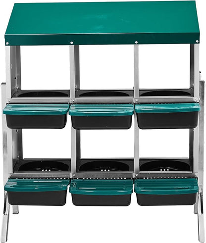 Metal Chicken Nesting Box,6 Compartment Nesting Box for Laying Eggs,Cleanable Pull Out Hen Roosting Boxes,Wall Mount Chicken Brooder Boxes,with Perch,for Hens Gooses Ducks Poultry Farms (Green)