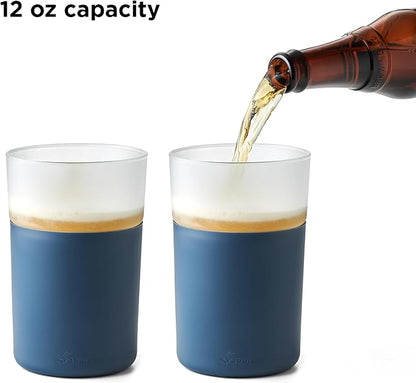 Rabbit Freezable Beer Glass Set of 2 with Cooling Gel Packs and Silicone Sleeves - Slate, Insulated Freezer Beer Glasses That Keep Beer Cold for Hours