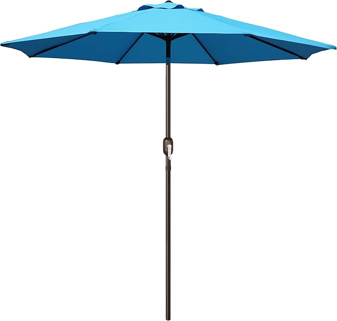 Blissun 9' Outdoor Patio Umbrella, Outdoor Table Umbrella, Yard Umbrella, Market Umbrella with 8 Sturdy Ribs, Push Button Tilt and Crank