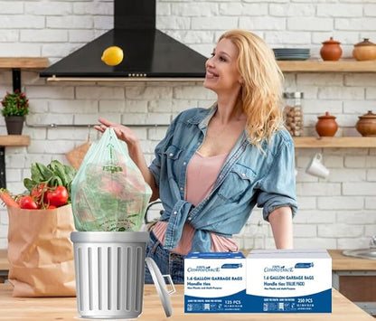 1.6 Gallon Compostable Trash Bags with Handle, 125 Count Small Compost Bags, Biodegradable Kitchen Garbage Bags, Food Scrap Waste Bags for Countertop Bin, ASTM D6400, US BPI Certified