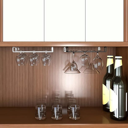 GeLive Set of 4 Cabinet Stemware Rack 10 Inch Under Shelf Wine Glass Holder Storage Hanger Organizer for Kitchen and Bar (Black)