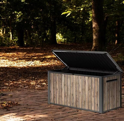 170-Gallon Outdoor Storage Deck Box, Weather-Resistant, (Ash Wood Brown)