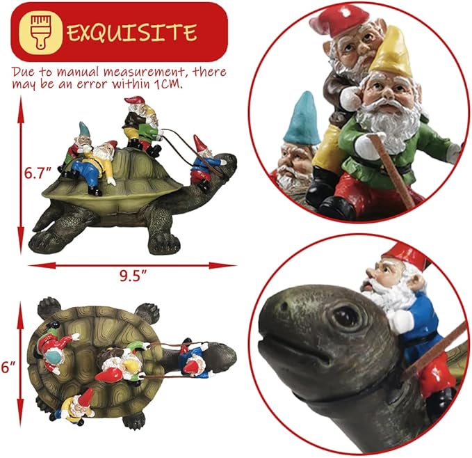 Sunthus Garden Gnome Turtle Statues Yard Art Resin Figurine Decorations Outdoor Garden Décor