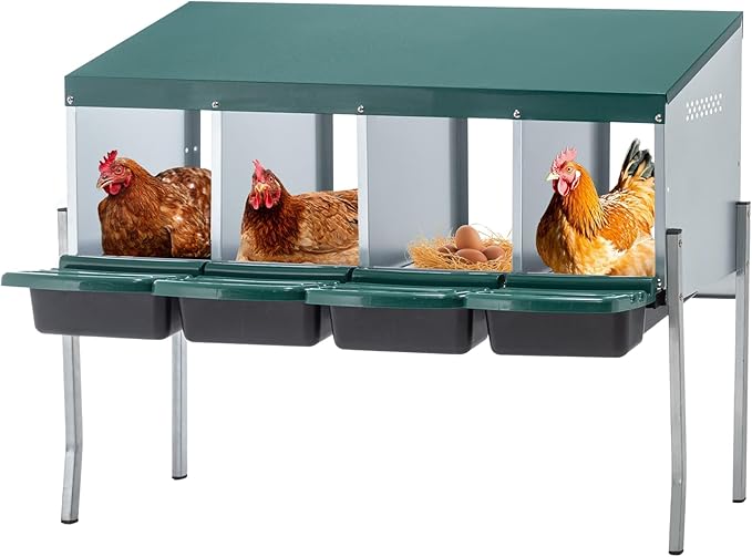 4-Compartment Chicken Nesting Boxes with Legs and Cover, Metal Nesting Boxes with Removable Tray