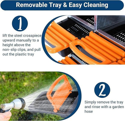 [8-Pack] Chicken Nesting Boxes for Hens - Galvanized Steel Wall Mount or Freestanding Chicken Nest, Removable Plastic Egg Tray & Ventilation Holes - Poultry Nesting Boxes for Egg Laying (Orange)
