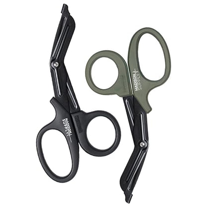 Trauma Shears - 7.5 Inch Green Medical Shears with Quality Stainless Steel, Non-Stick Fluoride-Coated Blades, High-Impact Handles - 2 Pack EMT Nurse Scissors (Black/Green)