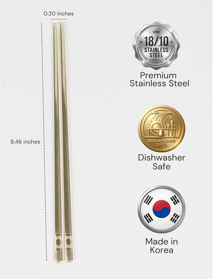 ONGI Korean Spoon and Chopstick 2 Set – Premium 18/10 Titanium Gold – Double Happiness Design – Gift-Ready – Made in Korea – Dishwasher Safe (Hee Pattern Gold 2 Set)