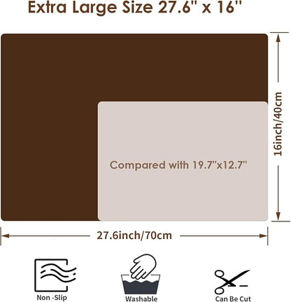 Extra Large Silicone Mat, Kitchen Counter Mat Placemats for Kids Silicone Mats for Countertop, Nonstick Silicone Table Mat for Baking Pastry Crafts Heat-Resistant Silicone Pad, 27.6'' x 15.7'', Coffee