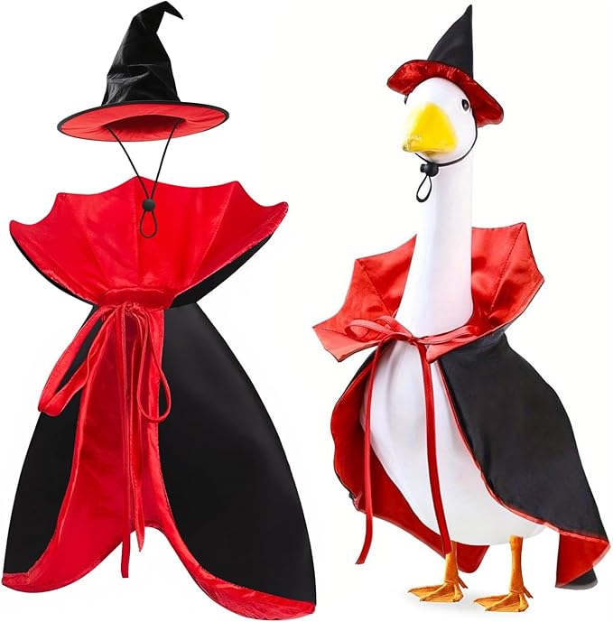 Halloween Goose Outfit, Lawn Porch Goose Vampire Cape Costume for 23" Statue Halloween Fall Outdoor Patio Yard Decor