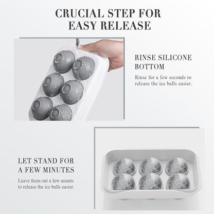 Round Ice Cube Mold with Lid - 2.2 Inch Sphere Ice Ball Maker, Large Whiskey Ice Cubes Mold with Easy Release, Reusable Silicone & Plastic Tray for Bourbon, Scotch, Brandy, Cocktails, Gift