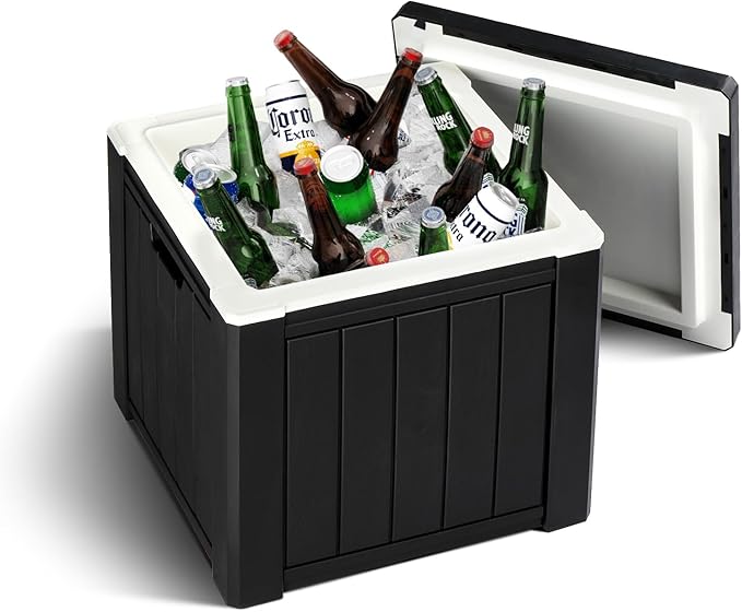 Bonnlo Outdoor Deck Box 10 Gallon, All-Weather Waterproof Patio Square Storage Box with Removable Lid, Small Storage Side Table for Patio, Poolside, Backyard