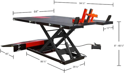 Black Widow Air Over Hydraulic UTV ATV Lift Table 2,500 lb. Maximum Capacity 64" Wide with Side Extensions