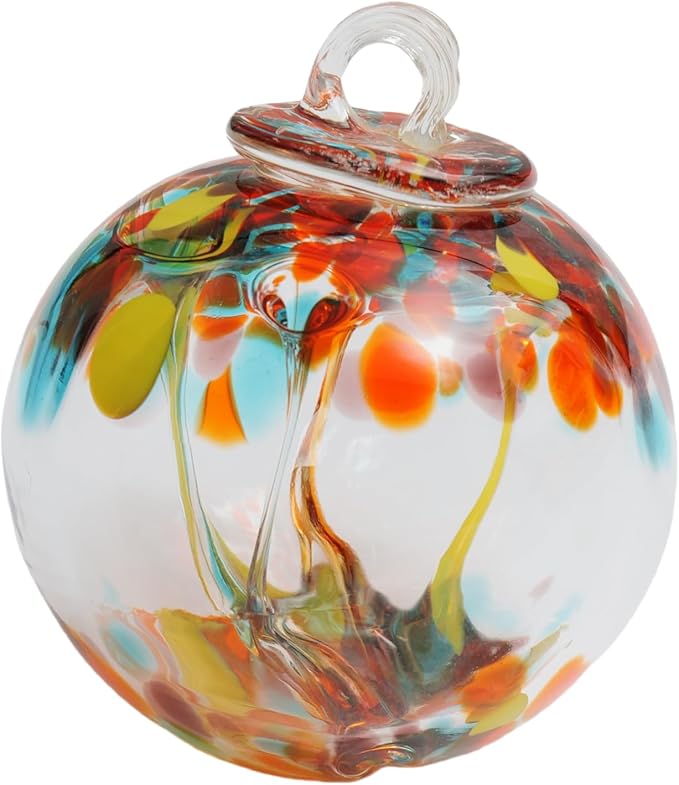 Yao Yuan 4 Inch Garden Hanging Gazing Ball Hand-Blown Glass for Hanging Gardens Window Outdoor Gazing Ball Witch Balls Glass Ornament (organe and red)