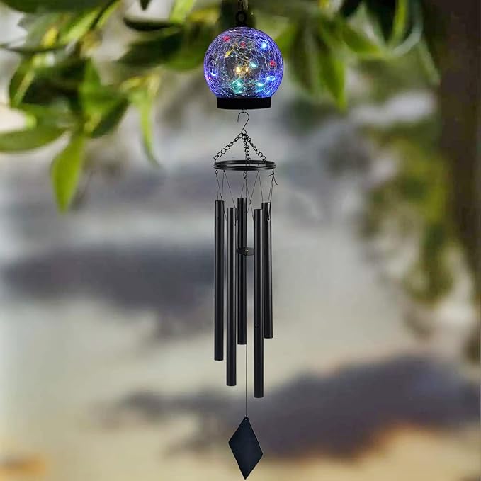 Garden Wind Chimes Outdoor, Solar Hanging Glass Ball Wind Chimes with 15 Twinkling LEDs 42 Inch Large with Unique Memorial Sympathy Wind Chime Outside Garden Décor as a Gift for Patio, Porch, Balcony