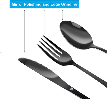 4PCS Premium Travel Utensils With Case, Stainless Steel Reusable Portable Utensils Set With Case, Lengnoyp Travel Silverware Set With Case for Lunch Box Includ Fork Spoon Knife Set, Black